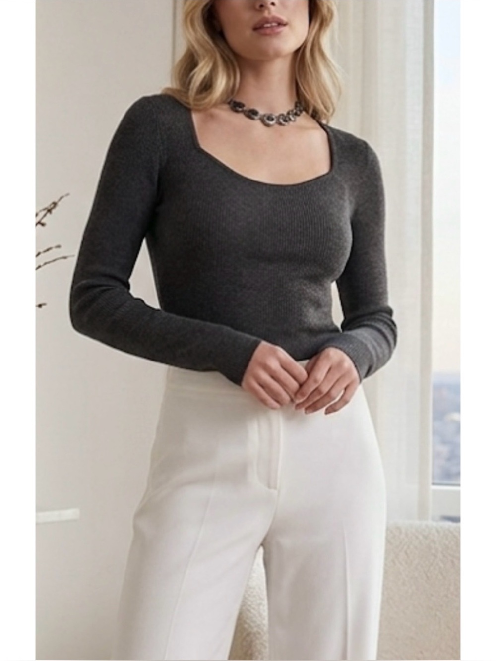VINCE COZY SWEATER TOP XS/S CHARCOAL GREY MINIMALIST PREPPY QUIET LUXURY CAPSULE